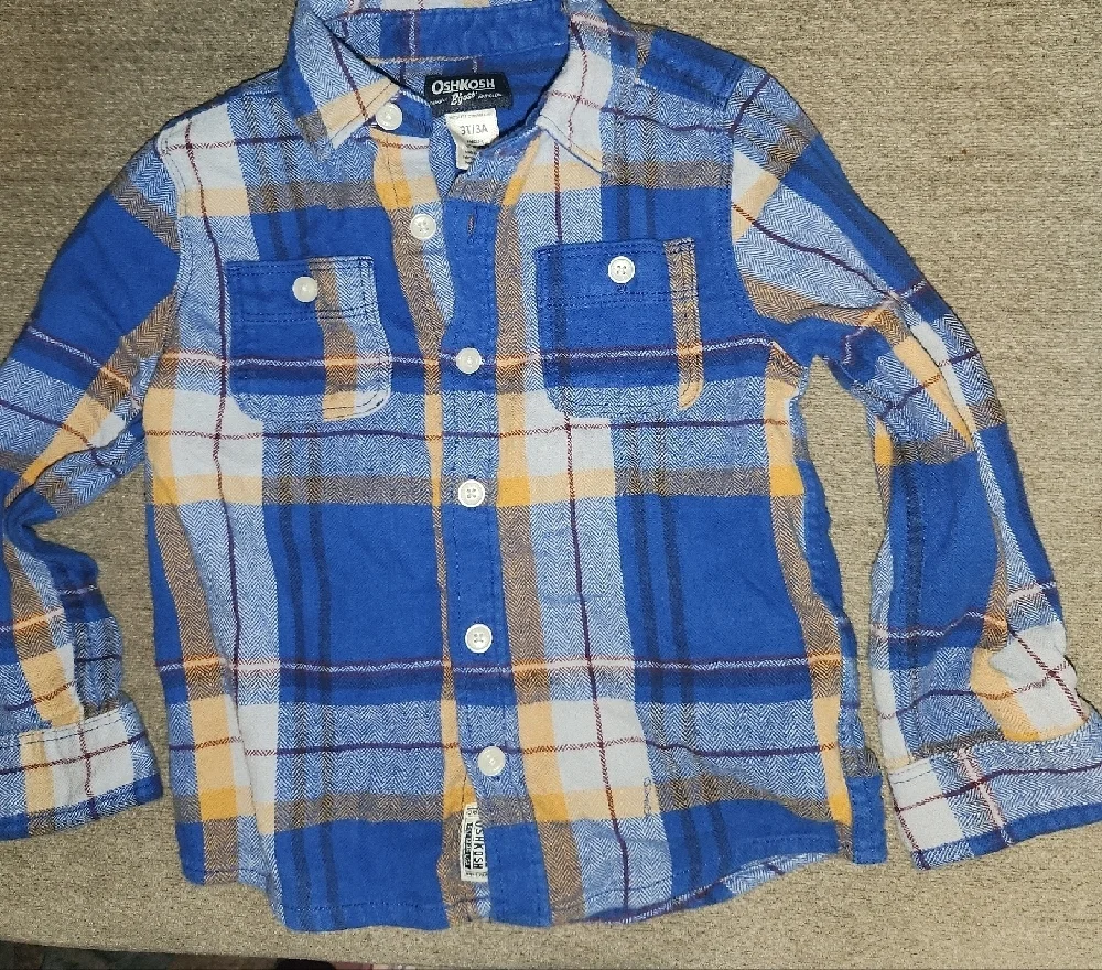 OshKosh B'gosh 2 Kids Plaid Flannel Button-Down Shirts - Blue and Burgundy